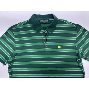 Masters Collection Mens Large Green Striped Pima Cotton Golf Polo Shirt Augusta